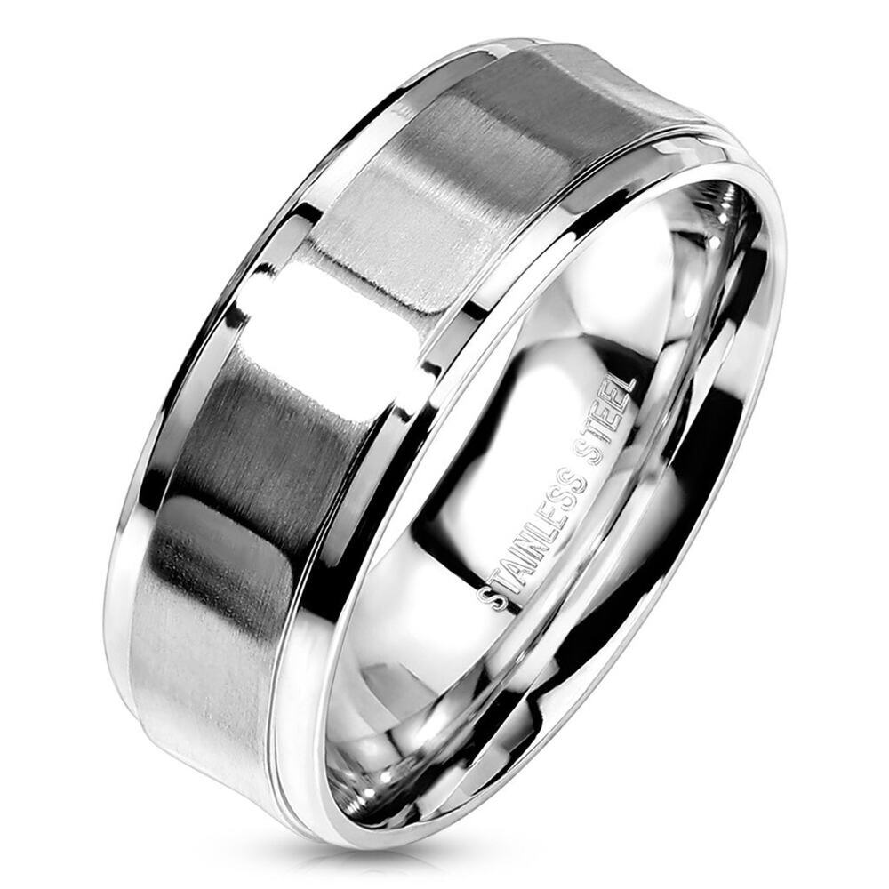 Faceted Rectangular Panels with Beveled Edge Stainless Steel Ring size 12